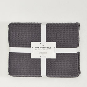 Waffle King Duvet Cover and Pillowcases Bedding Set Dark Grey Premium Cotton