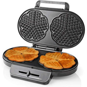 Waffle Maker Iron, Double Heart Shape Waffle Machine with Non Stick Plates & Adjustable Temperature Control, 1200W