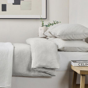 Waffle Single Duvet Cover and Pillowcase Bedding Set Light Grey Premium Cotton