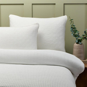 Waffle Super King Duvet Cover and Pillowcases Bedding Set White Premium Cotton