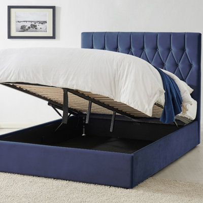 Waldorf Blue Upholstered Ottoman Storage Double Bed Frame Only DIY at B&Q