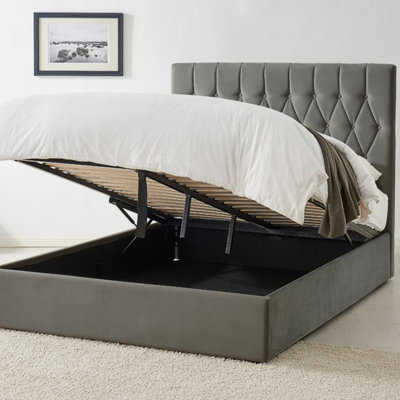 Waldorf Dark Grey Upholstered Ottoman Storage Double Bed Frame Only