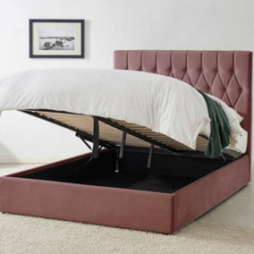 Waldorf Pink Upholstered Ottoman Storage King Size Bed Frame Only