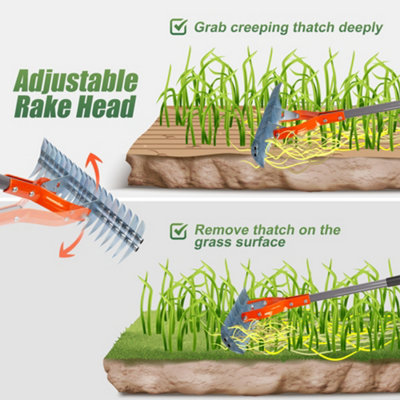Walensee 15 In Heavy Duty Steel Lawn Thatch Rake with Adjustable Handle ...