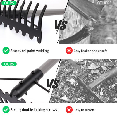 Walensee 5.4FT Heavy Duty Stainless Steel Bow Rake 17 Tines for Soil ...