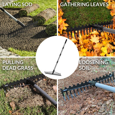 Walensee 5.4FT Heavy Duty Stainless Steel Bow Rake 17 Tines for Soil ...