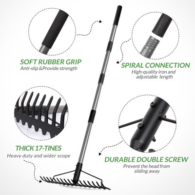 Walensee 5.4FT Heavy Duty Stainless Steel Bow Rake with 17 Tines for ...