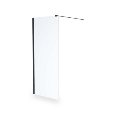 Walk In 700mm Wet Room Shower Screen & Support Bar Matte Black - 3