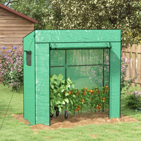 Walk-in Garden Green House with Large Roll-up Door and 2 Mesh Windows, Green