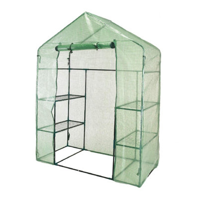 Walk-In Greenhouse with PE Cover - 4 Shelf Grow House - Durable Steel Tubing - Zipped PE Cover - Unobtrusive - 3