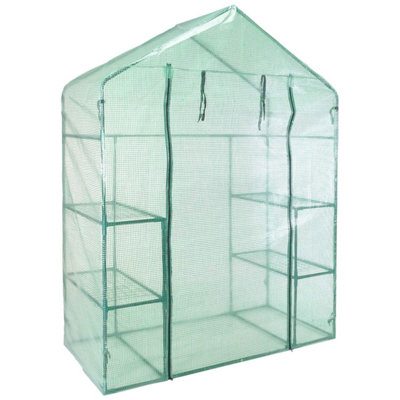 Walk-In Greenhouse with PE Cover - 4 Shelf Grow House - Durable Steel Tubing - Zipped PE Cover - Unobtrusive - 4