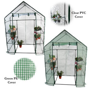Walk In Greenhouse With PE Cover Garden Grow Green House with 4 Shelves