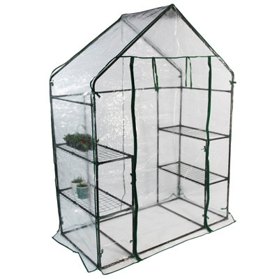 Walk In Greenhouse With PE Cover Garden Grow Green House with 4 Shelves - 7