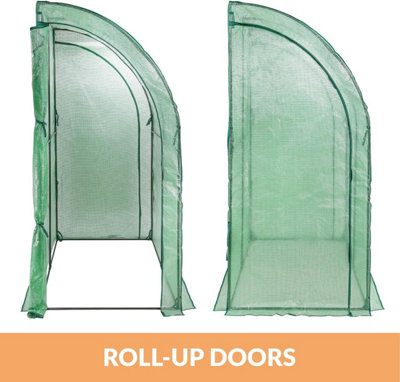 Walk-In Lean-to Wall Greenhouse - Heavy Duty Garden Plant Grow House with 2 Zippered Roll-Up Doors - 4