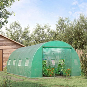 Walk in Outdoor Garden Tunnel Greenhouse Tent with Zipped Roll-Up Door and 8 Mesh Windows, 6 x 3M