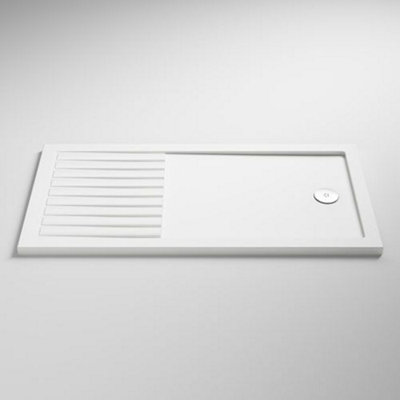 Walk In Rectangle Shower Tray Stone Resin 1600 x 800 mm White Finish Slimline 40 mm