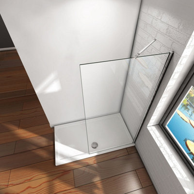 Walk In Screen Panel 1950x760mm Wet Room Shower Enclosure Glass With Shower Tray 1600 x 800 mm