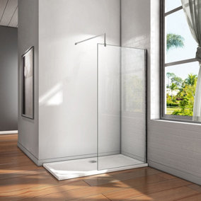 Walk In Screen Panel 2000x760mm Wet Room Shower Enclosure Clear Tempered Glass With Shower Tray 1300x800mm