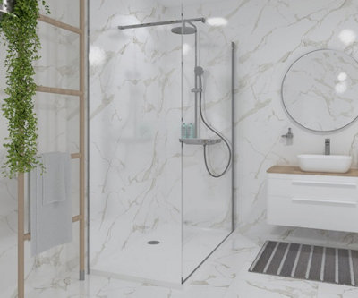 Walk In Screen Panel 2000x900mm Wet Room Shower Enclosure Glass With Long Shower Tray 1800 x 800 mm