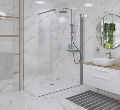Walk In Screen Panel 700mm Wet Room Shower Enclosure Glass With Long Shower Tray 1800x900mm Price Comparisons | Compare The Build