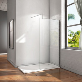 Walk In Screen Panel 760mm Wet Room Shower Enclosure Clear Tempered Glass With Shower Tray 1200x700mm