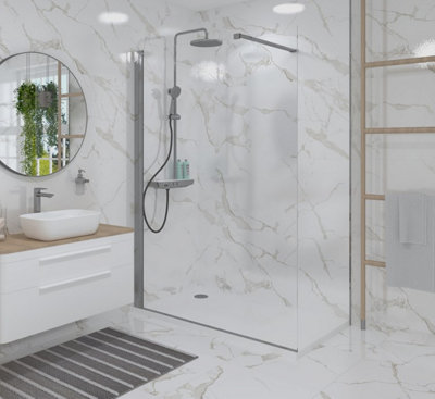 Walk In Screen Panel 760mm Wet Room Shower Enclosure Glass With Shower Tray 1200x700mm