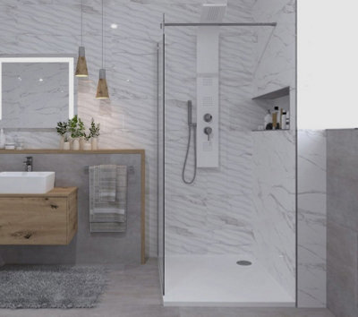 Walk In Screen Panel 760mm Wet Room Shower Enclosure Glass With Shower Tray 1200x700mm