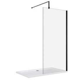 Walk In Shower Clear Glass Panel Black Frame 700mm And Shower Tray 1800 x 800 mm