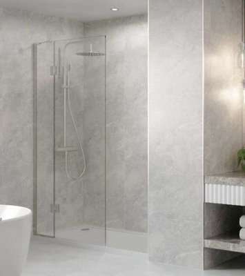Walk In Shower Clear Glass Panel Glass Shape 360 + 600 mm With Shower Tray 1700 x 800 mm
