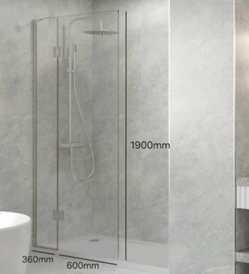 Walk In Shower Clear Glass Panel Glass Shape 360 + 600 mm With Shower Tray 1700 x 800 mm