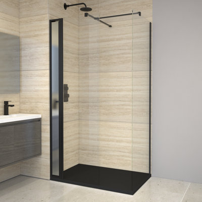 Walk In Shower Enclosure, Built in Storage Unit, Black Finish, Front ...