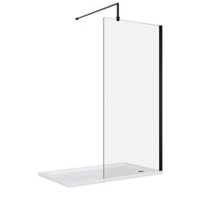Walk In Shower Glass Panel Black Frame 700 mm And Shower Tray 1200 x 700 mm