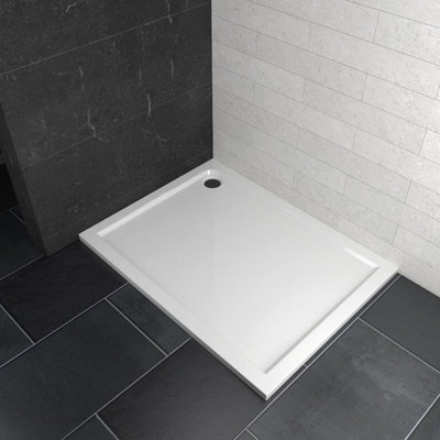 Walk In Shower Glass Panel Black Frame 760 mm Shape With Shower Stone Tray 1200x900mm