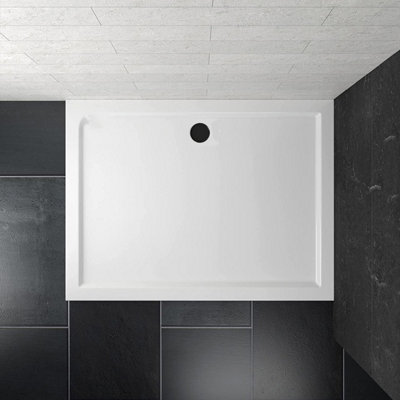 Walk In Shower Glass Panel Black Frame 760 mm Shape With Shower Stone Tray 1400x800mm - 4