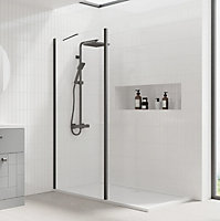 Walk In Shower Glass Panel Black Frame Clear Glass 2000 x 700 mm & Shower Tray 1600x760 mm