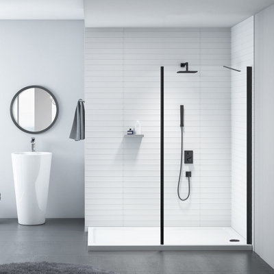 Walk In Shower Glass Panel Black Frame Clear Glass 2000 x 700 & Shower Tray 1200 x 700mm - 3