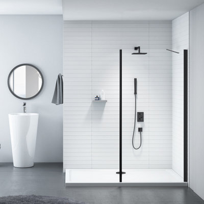 Walk In Shower Glass Panel Black Frame Clear Glass 2000x700 & Shower Tray 1700 x 700 mm - 3