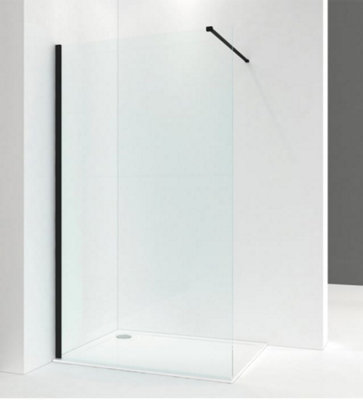 Walk In Shower Glass Panel Black Frame Clear Glass 700mm With Shower Tray 1200x900mm
