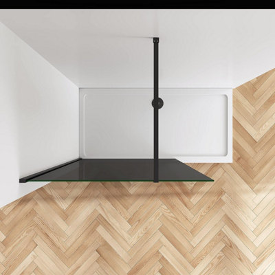 Walk In Shower Glass Panel Black Frame Grey Glass 2000x900 With Shower Tray  1600 x 800 mm - 4