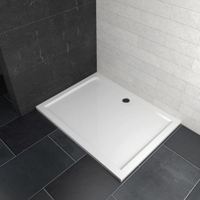 Walk In Shower Glass Panel Black Frame Grey Glass 2000x900mm With Long Shower White Tray 1700 x 700 mm