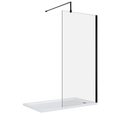 Walk In Shower Glass Panel Black Frame760 mm Shape With Shower Stone Tray 1200x800mm