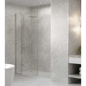 Walk In Shower Glass Panel Glass Shape 360 + 600 mm With White Long Shower Tray 1700 x 900 mm