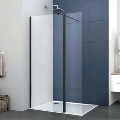 Walk In Shower Screen Black - Main Screen Size: 1100mm Screen  Extras: With 300mm Flipper
