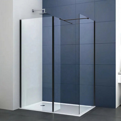 Walk In Shower Screen Black - Main Screen Size: 1200mm Screen  Extras: With 700mm End + Flipper