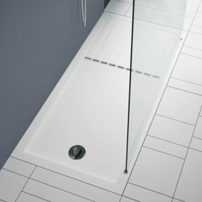 Walk In Shower Tray Rectangle Slimline White Finish 1700x800mm Stone Resin