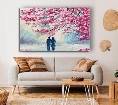 Walk Through Paris Blossom Canvas Print Wall Art - Medium 20 x 32 Inches