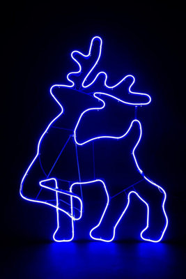 Walking Reindeer Neon Effect Rope Light Silhouette Double Side 90 Blue LEDs Christmas Outdoor