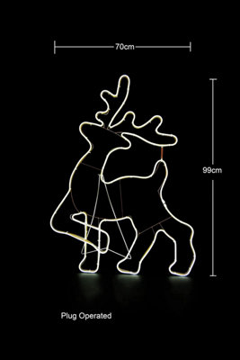 Walking Reindeer Neon Effect Rope Light Silhouette Double Side 90 Cool White LEDs Christmas Outdoor
