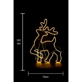 Walking Reindeer Neon Effect Rope Light Silhouette Double Side 90 Warm White LEDs Christmas Outdoor