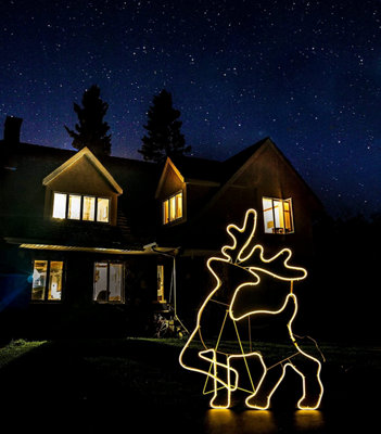 Walking Reindeer Neon Effect Rope Light Silhouette Double Side 90 Warm White LEDs Christmas Outdoor